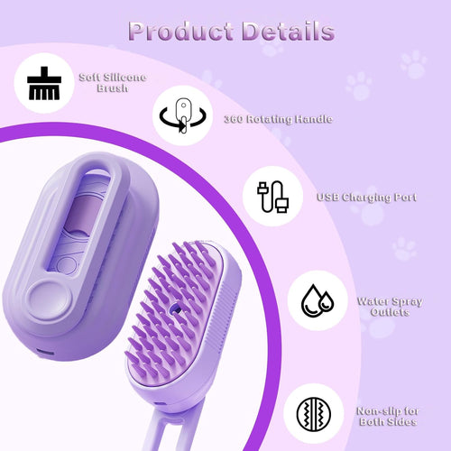 Cat Steam Brush for Shedding 3 in 1 Cat Steamy Brush Cleanser with Foldable Handle Pet Spa Brush for Cats Dogs Defur Comb for Cats Steam Brush for Cats Pet Spray Hair Removal Comb