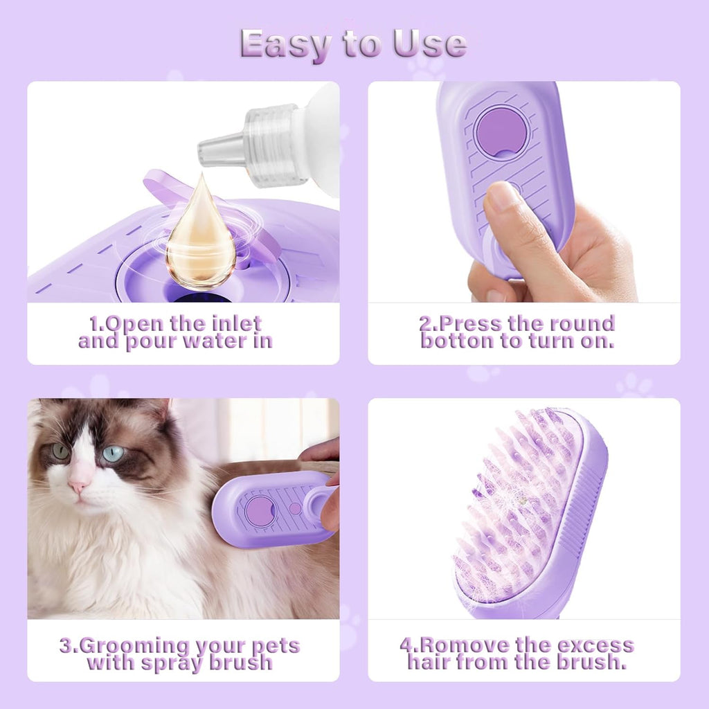 Cat Steam Brush for Shedding 3 in 1 Cat Steamy Brush Cleanser with Foldable Handle Pet Spa Brush for Cats Dogs Defur Comb for Cats Steam Brush for Cats Pet Spray Hair Removal Comb
